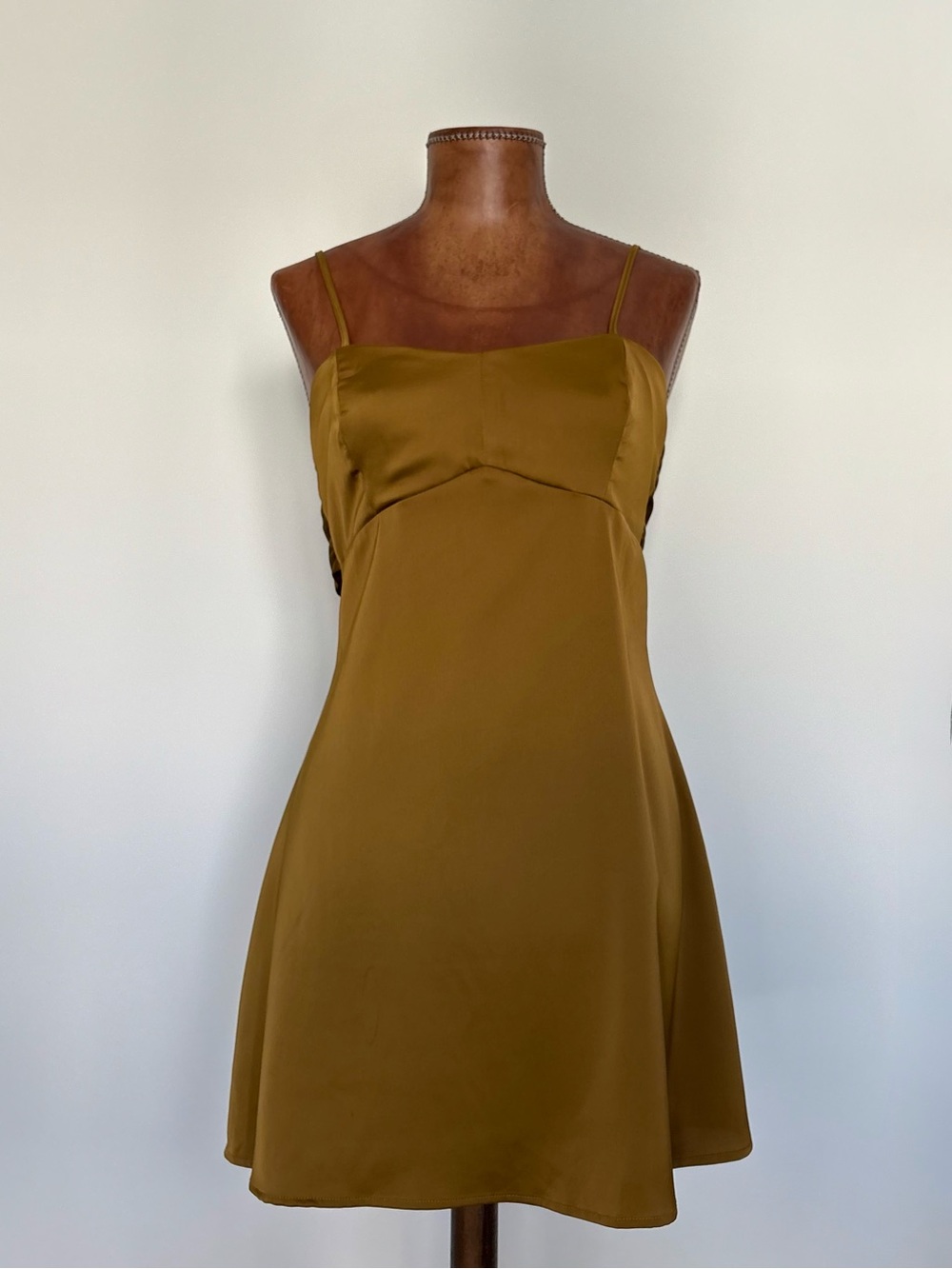 Urban Outfitters Bella Bow-back Satin Mini Dress in Mustard Brown
